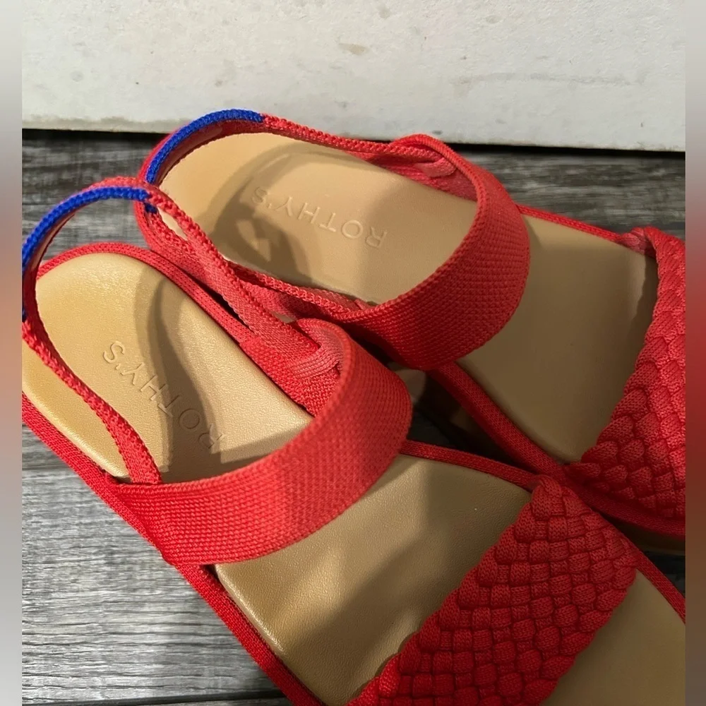 Rothy's The Lightweight Platform Wedge Sandals Red Hot Woven Size 9